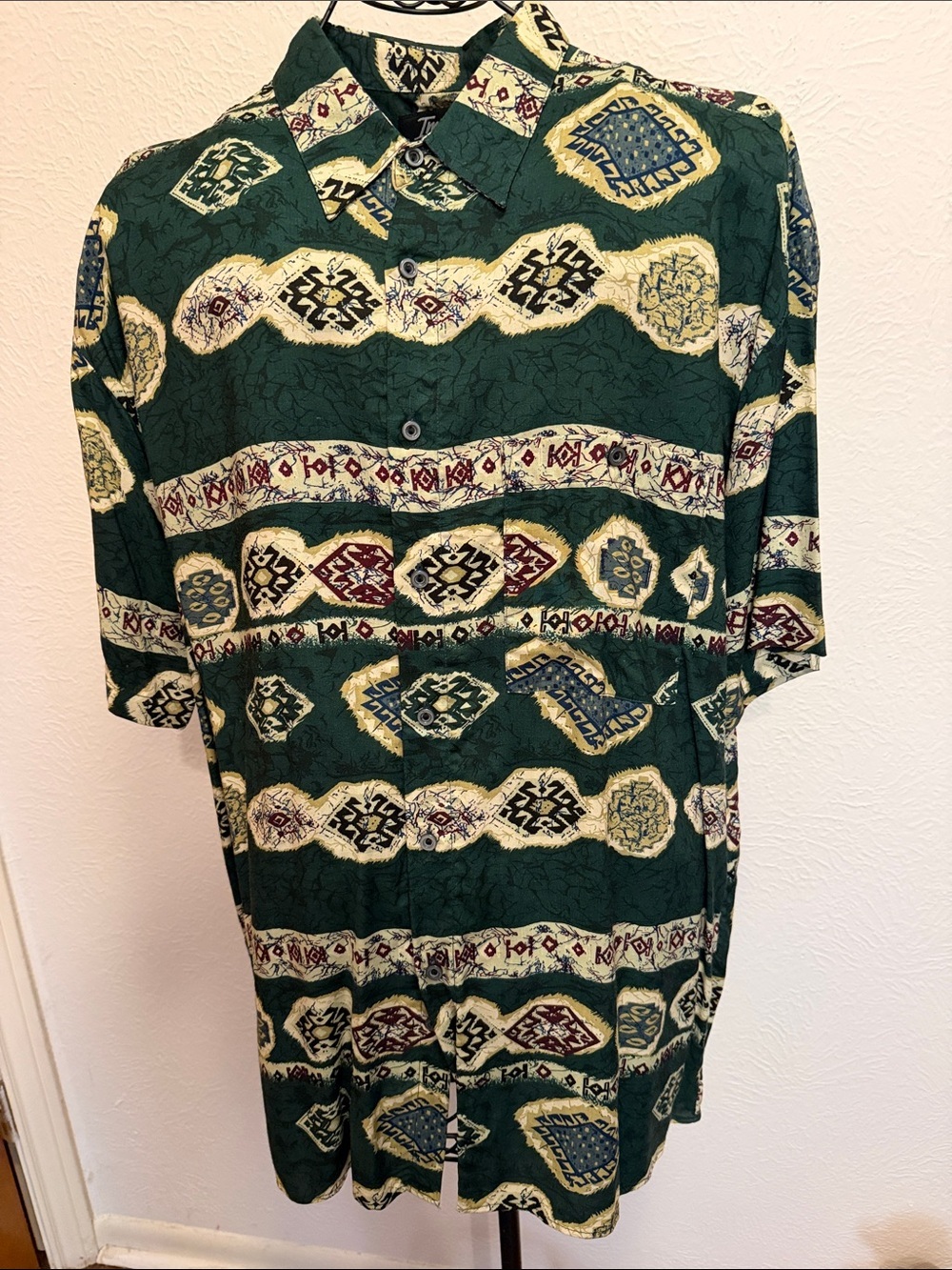 🌵🌵🌵3 for 12$🌵🌵🌵Men's Green Patterned Short-Sleeve Button-Up Shirt-Medium
